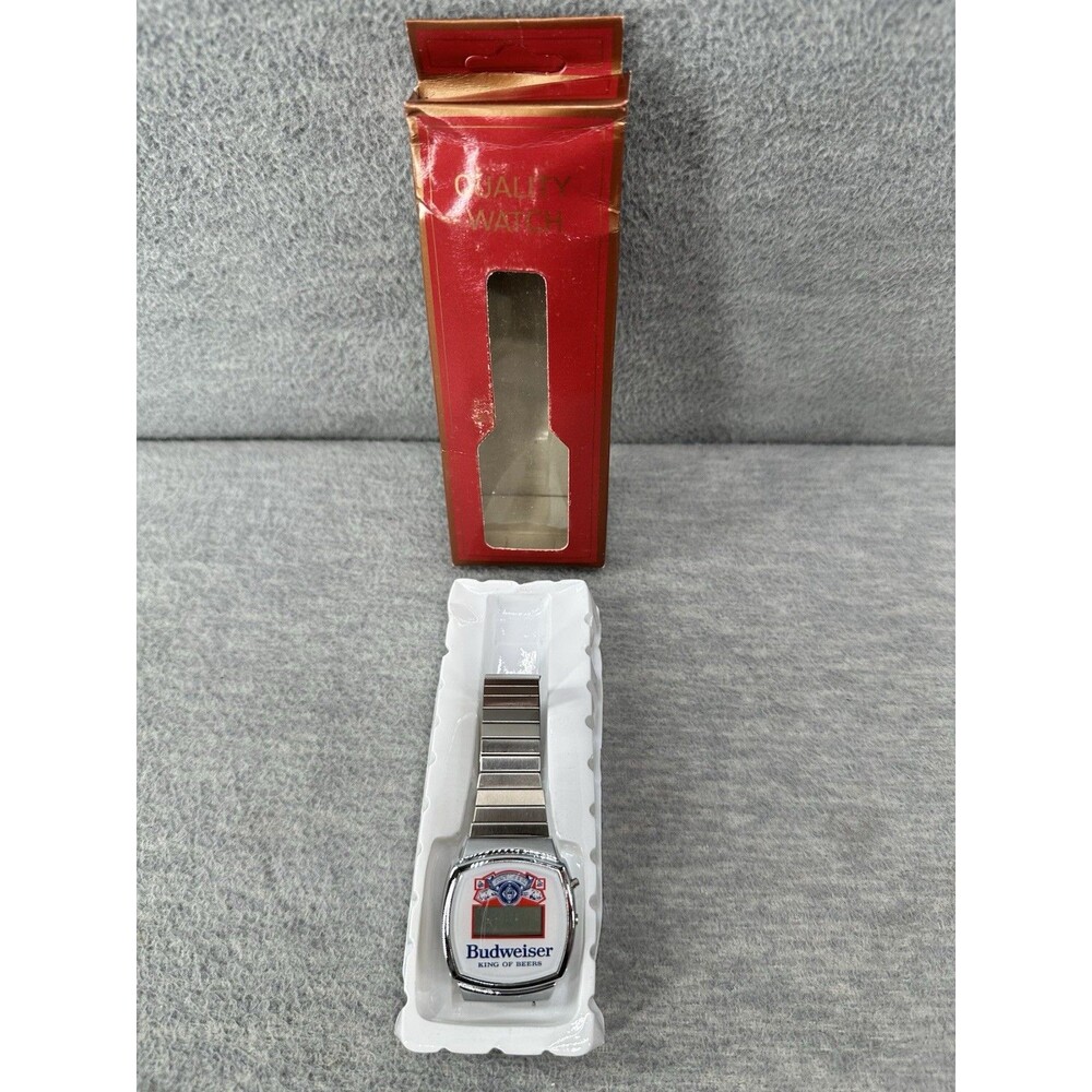Vintage BUDWEISER KING OF BEERS Advertising SilverTone Digital Mechanical Watch